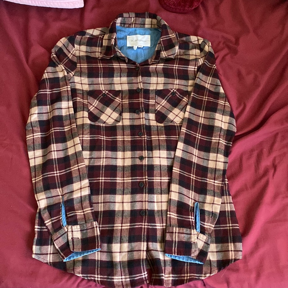 BCBGMAXAZRIA Burgundy Retro/Vintage style flannel